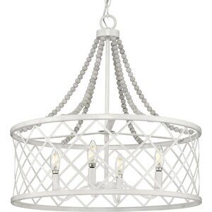 NEW White Beaded Boho Cottage Rustic Hanging Ceiling LIght Chandelier Farmhouse